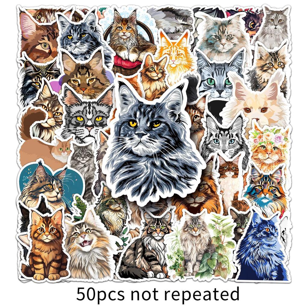 50pcs Maine cat graffiti stickers personalized cross-border cartoon cute cat decoration mobile phone luggage creative stickers