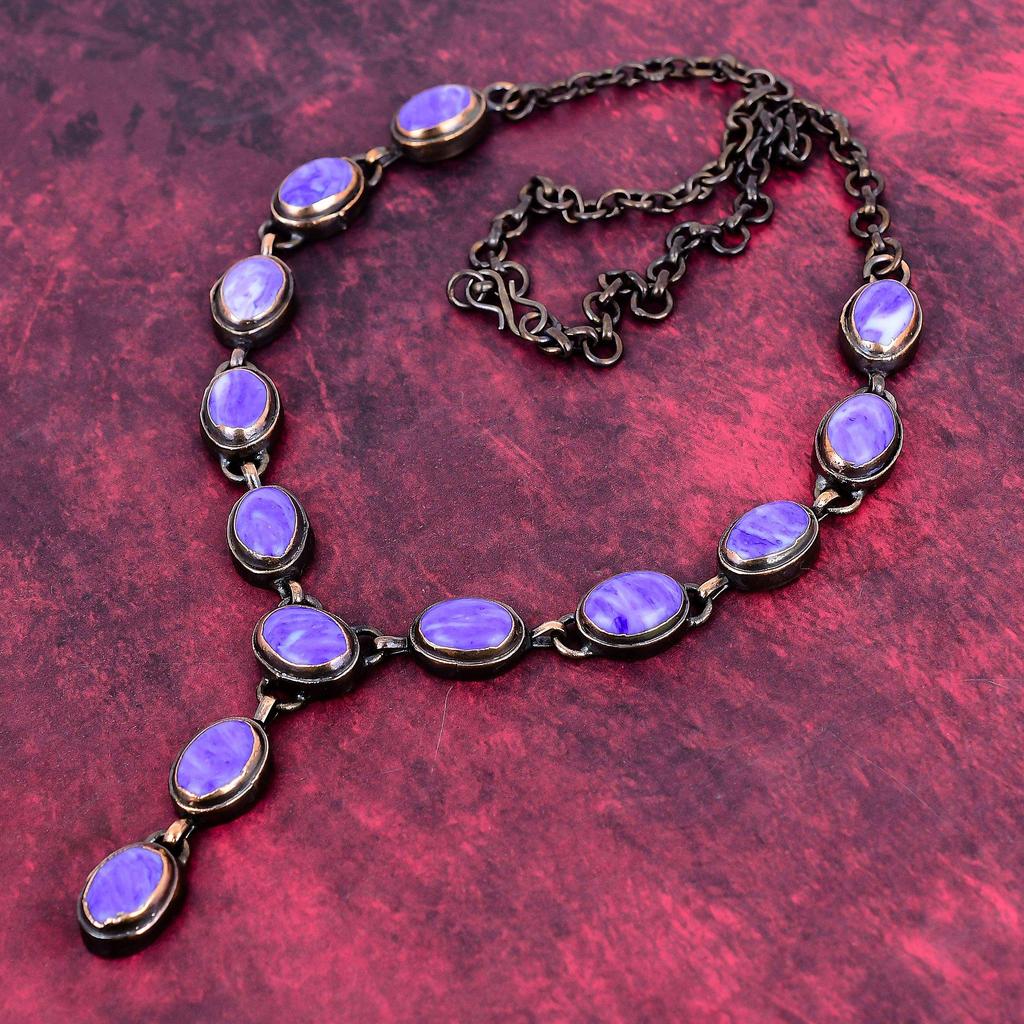 Charoite Gemstone Necklace Electroformed Copper Jewelry Adjustable Chain Necklace
