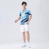 Anmurye Table Tennis Short Sleeve Sports Game Shirt with Abstract Geometric Badminton Strength Practice Stylish Summer Light Blue Size L Men's
