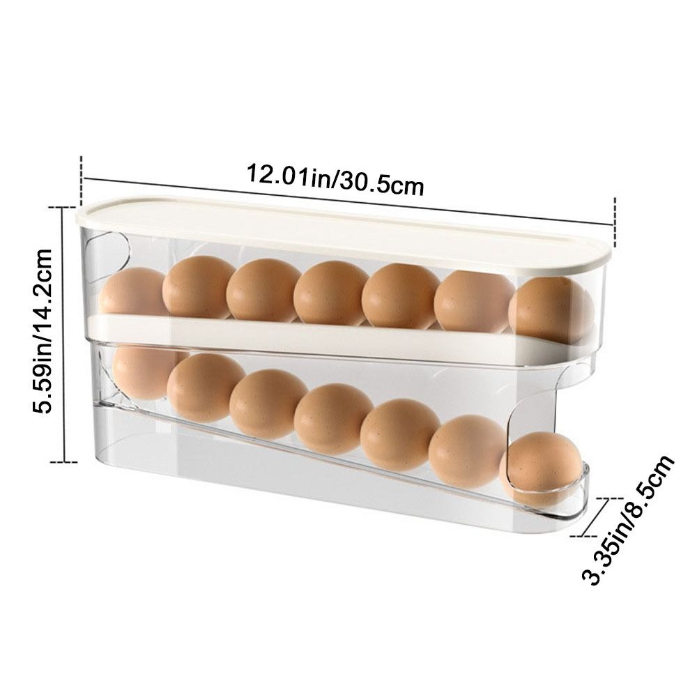 White Roll Off Egg Storage Rack Double-layer Egg Storage Box Rolling Egg Dispenser  for Household
