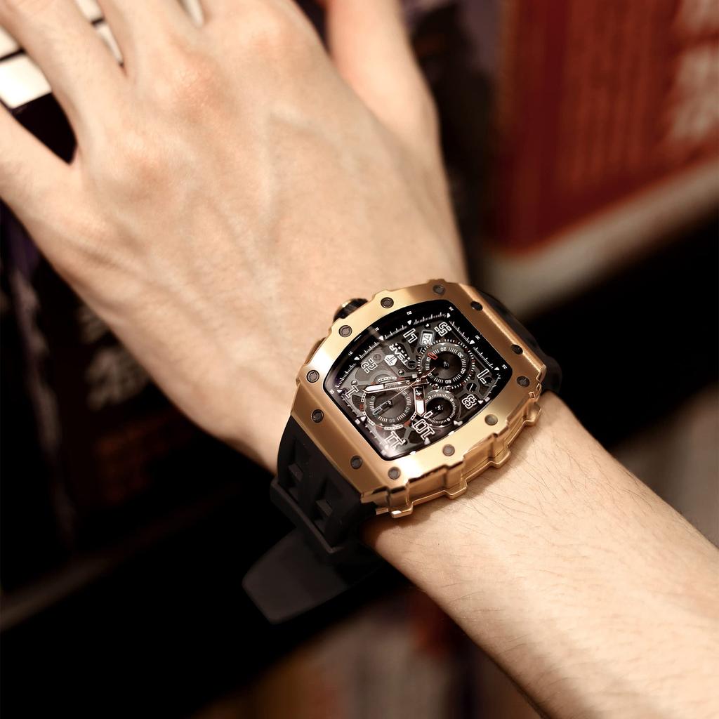 TSAR BOMBA Men's Skeleton Automatic Watch Ceramic Japanese Movement Tonneau Silicone Strap 50M Water Resistant Luminous Luxury Business Fashion Sports