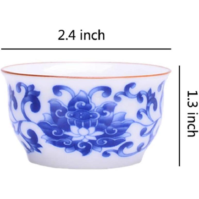 Chinese Handmade Kungfu Tea Cup 60 ml,Bone China Blue and White Tea Cups Set of 3,Ceramic Tea Mugs Without Handles,Best Gift