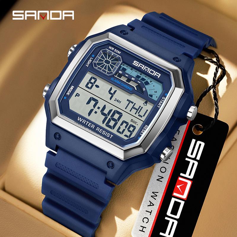 Sanda Sports Waterproof Square Electronic Watch for Teens - Unisex Fashionable and Simple Design