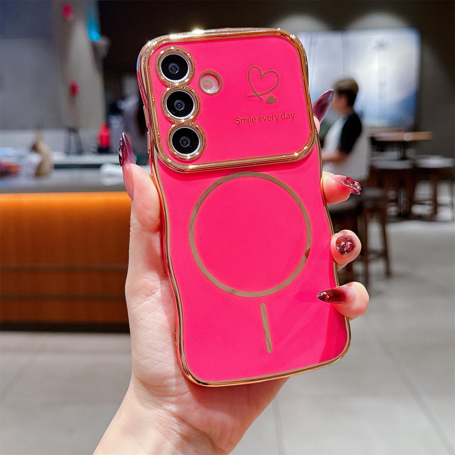 

For Samsung Galaxy S25/S24 Magnetic Case Electroplating Wave Edge TPU Phone Cover Heart Pattern Rose