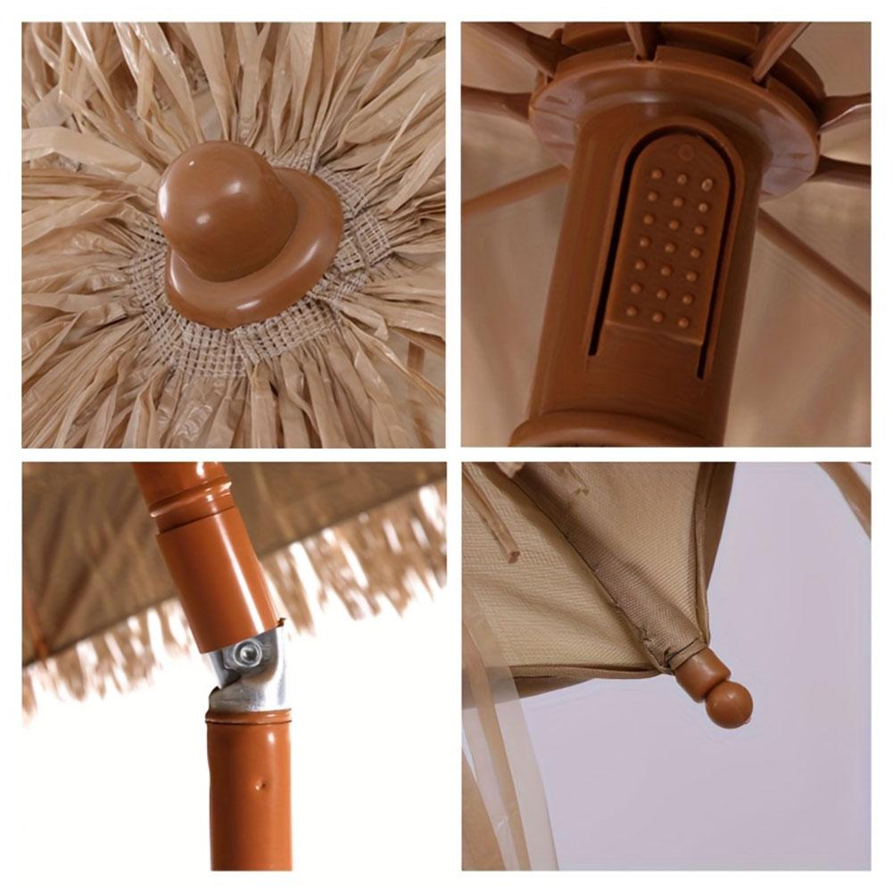 6.23ft/1.9m Sunshade Straw Umbrella Outdoor Beach Parasol Umbrella 8 Ribs Natural Tiki Umbrella for Hotel Homestays Garden Patio