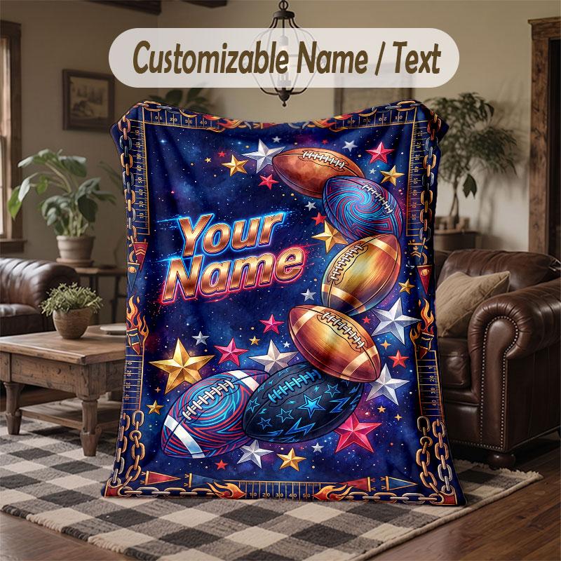 Soccer Theme Throw Blanket Custom Name Text Personalized Blanket Soft Cozy Blanket for Home Sofa Bed
