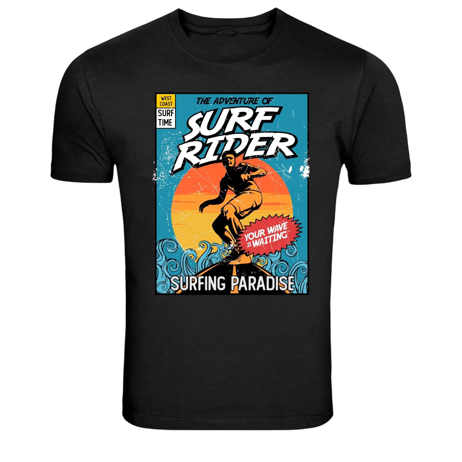 Surf Rider Surfing Paradise Graphic T Shirt Beach Wave Tee S