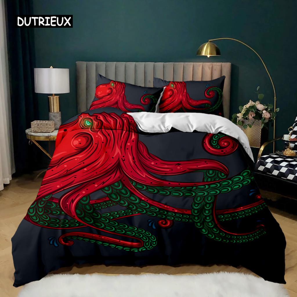 Octopus Duvet Cover Sealife Bedding Set Ocean Animal Comforter Cover Teens Adults Double Queen King Size Polyester Qulit Cover