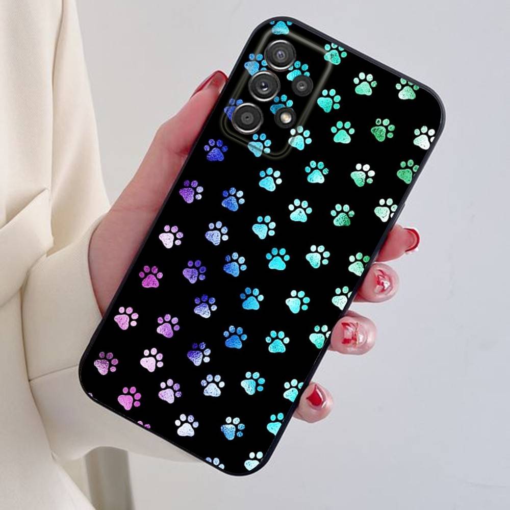 Phone Case For Samsung S24,21,22,23,30,Ultra,20,Plus,Note,10,9,Dog Footprints Puppy Paw Print Black Soft Silicone Case
