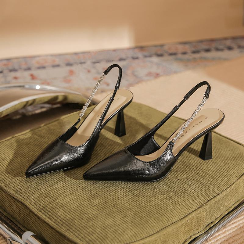 75708 [sheepskin] Pointed Silver High Heels Women's Stiletto 2025 New Temperament Rhinestone with Sandals