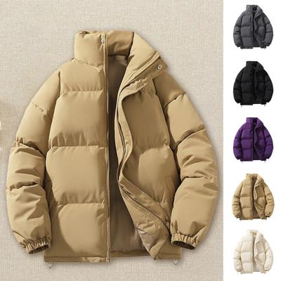 Erkek Sonbahar Pamuklu Mont Yüksek Yakalı Uzun Kollu Fermuarlı Kapanış Rüzgara Dayanıklı Mont ile