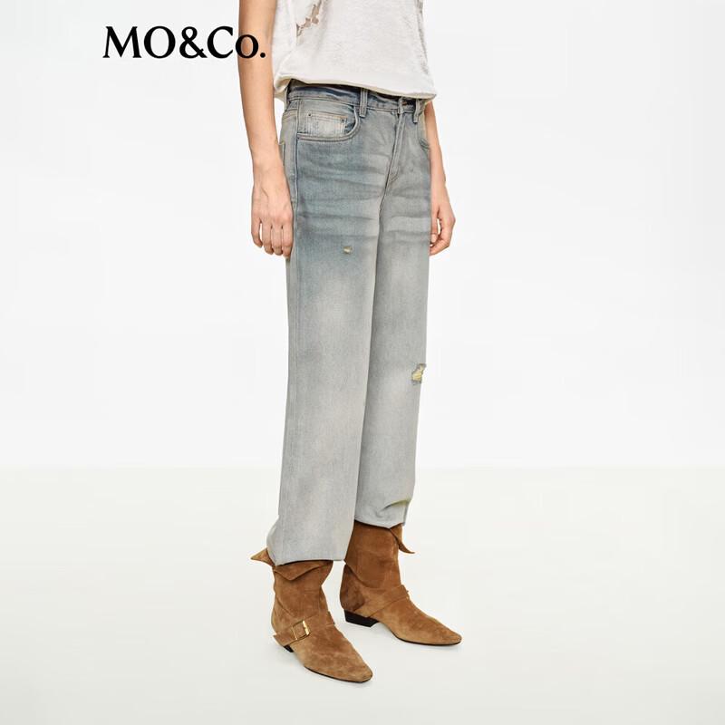 MO&Co. Women's Distressed Faded Cotton Jeans