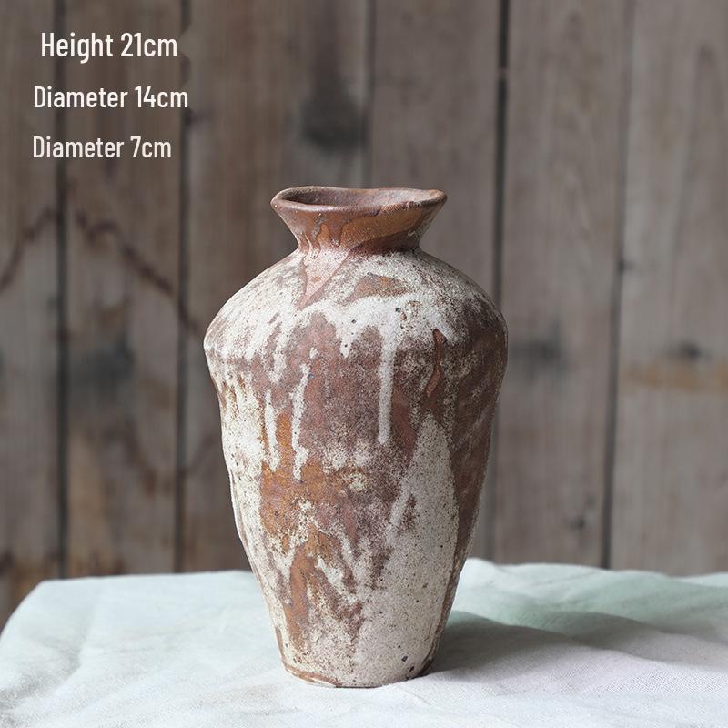 Wabi-Sabi Ceramic Vase: Retro, Handmade Pottery for Zen Flower Arrangements In Homes or Hotels.