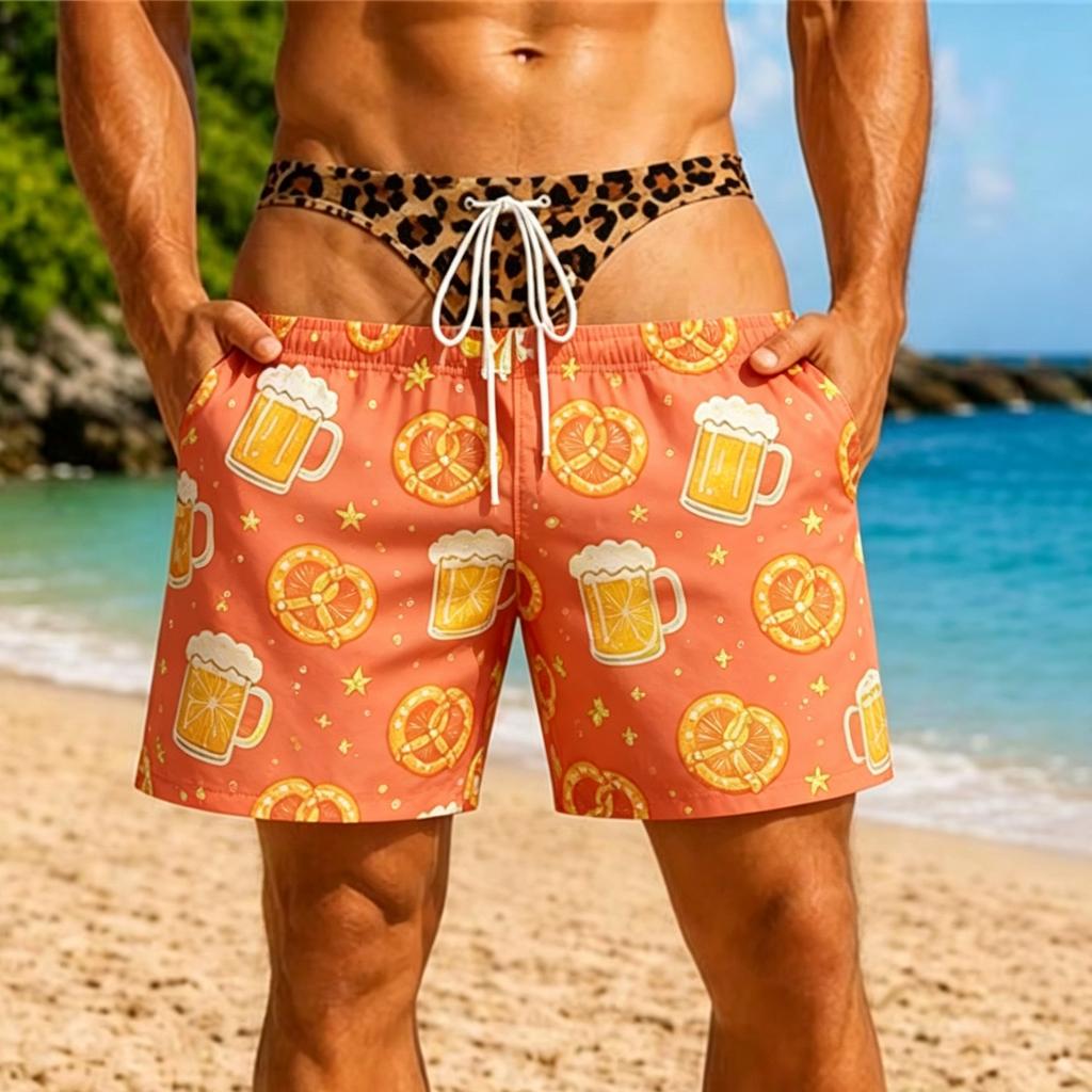 2026 Funny 3D Hairy Butt Print Men’s Beach Shorts Elastic Drawstring Novelty Swim Trunks Quick Dry Pool Party Vacation