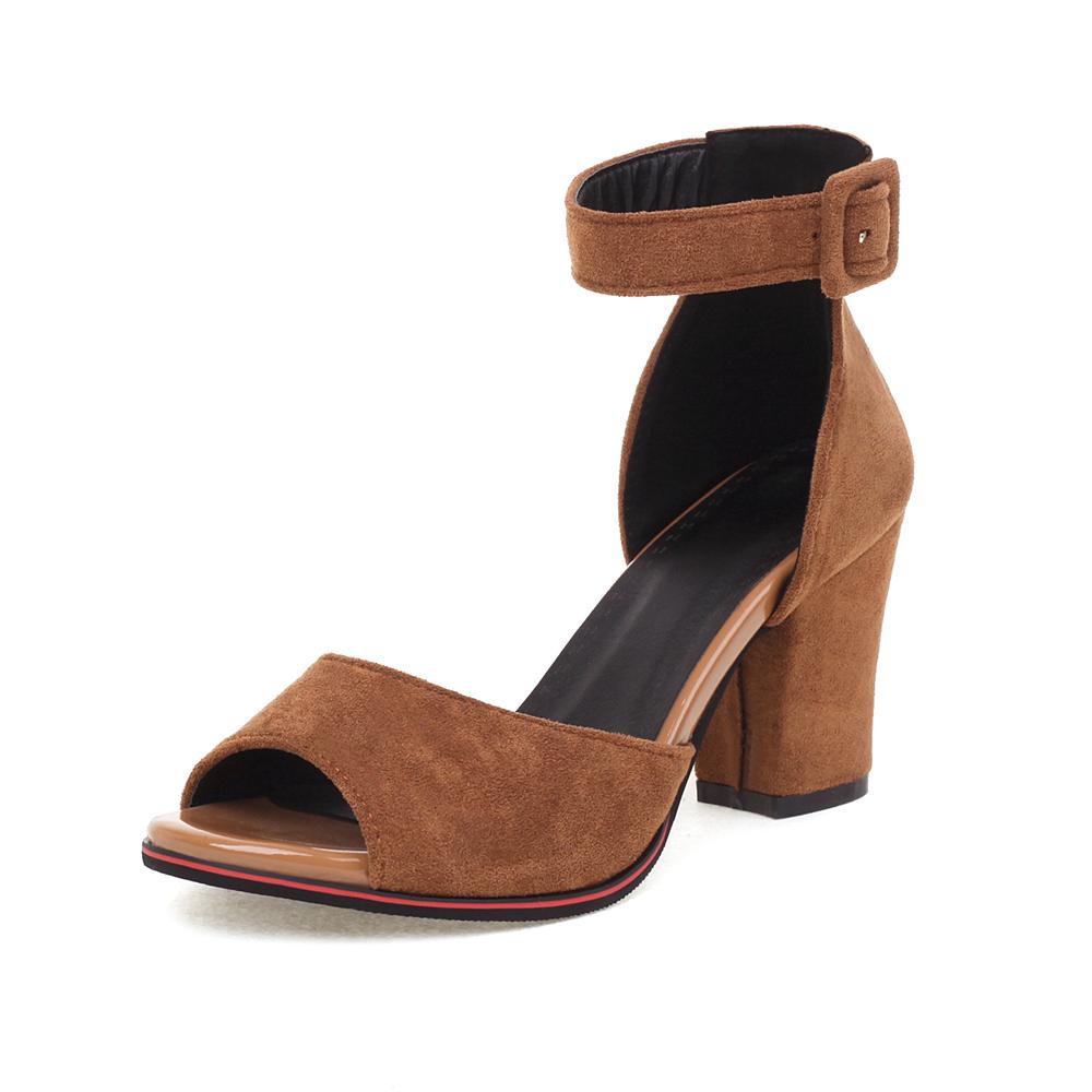 

Fashion High-heeled Women Sandals 2025 Summer Wild High-heeled Shoes With a Word Buckle Small Size Peep toe Suede Roman Sandals 33-43 34 коричневый