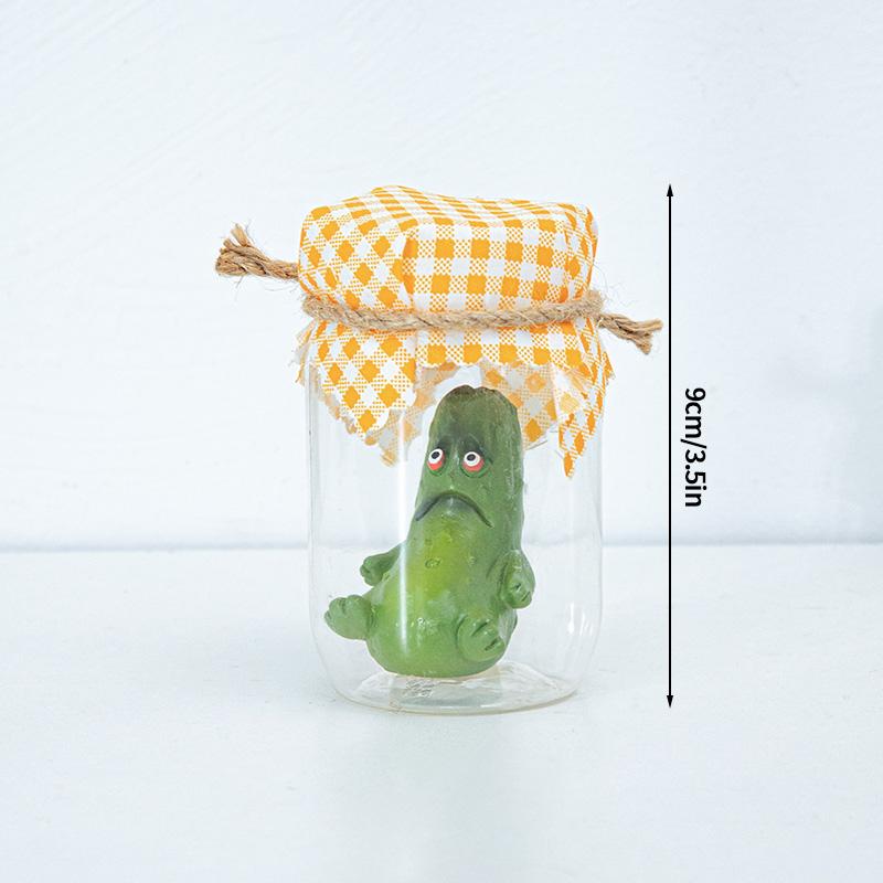 Grumpy Pickle In A Jar Sculpture Creative Resin Pickle In Jar Figurine Glass Pickle Statue Mini Grumpy Pickle Cartoon Display