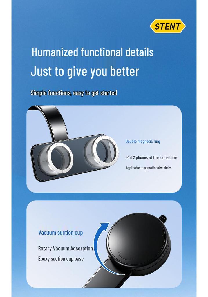 Adjustable Magnetic Car Phone Holder with Double Suction