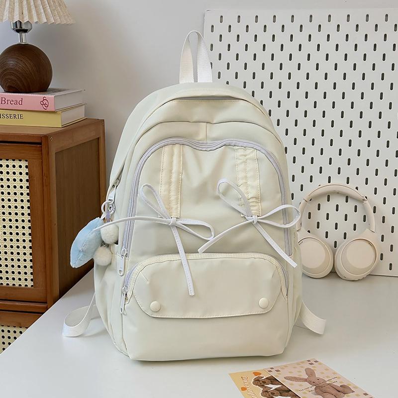 Schultasche Campus Schultasche Mädchen College-Studenten Falten Kordelzug Schleife Rucksack Mittelschule Niedlich Leichtgewicht Reise Rucksack