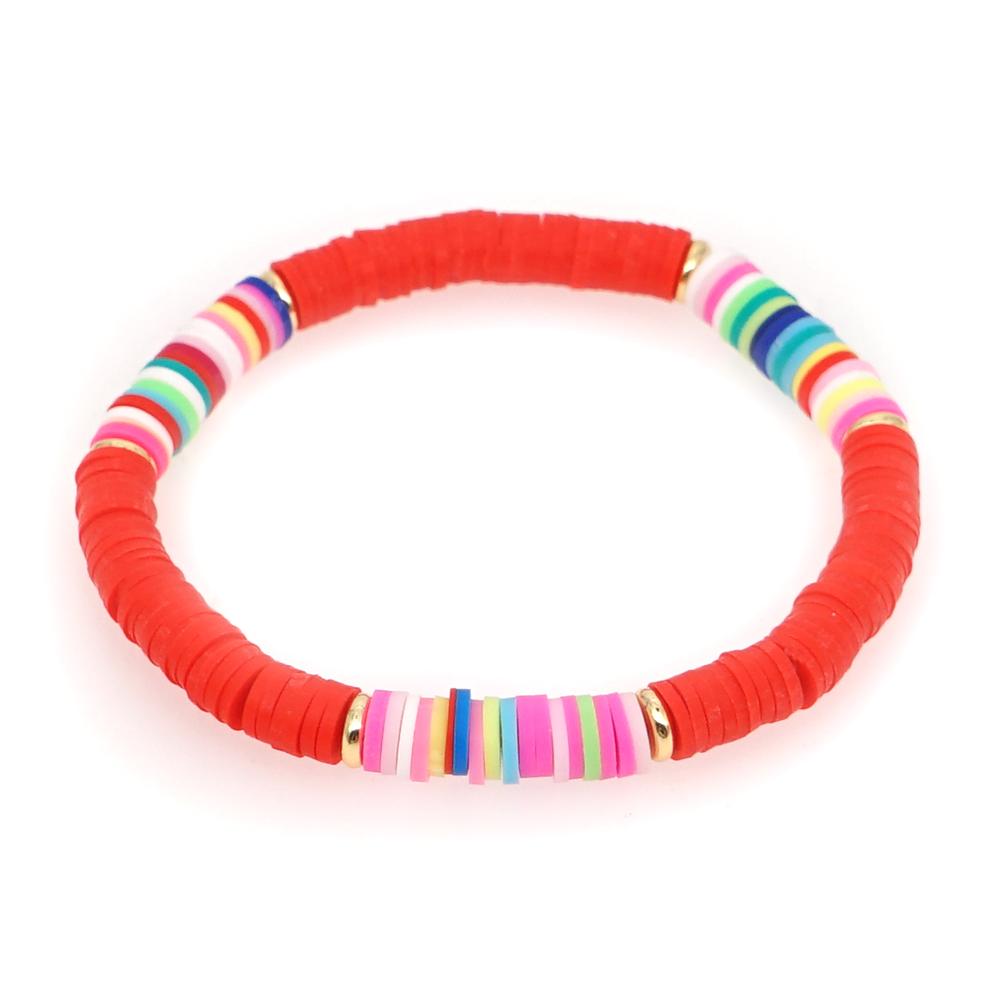 Set De 6 Bracelets Extensibles Boho En Arc-en-ciel - Perles Heishi En Argile Polymère Faits Main - Idéal été, Plage, Cadeau Amitié - 4