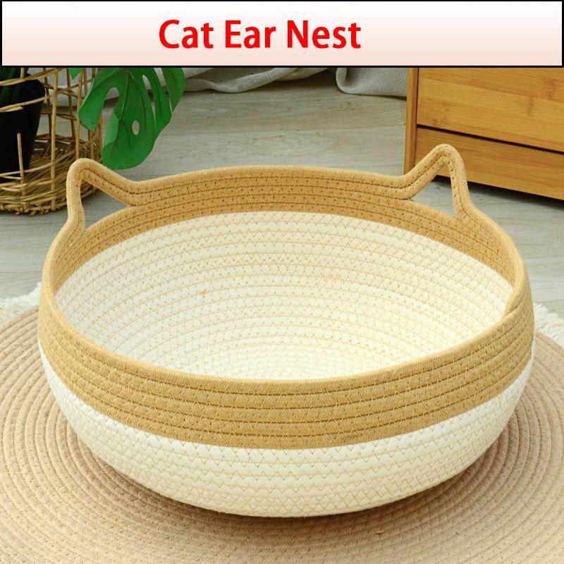 Patul pentru pisici Four Seasons țesut tapițerie detașabilă Casă de dormit Pardoseală din ratan lavabil pentru pisici Accesorii pentru animale de companie