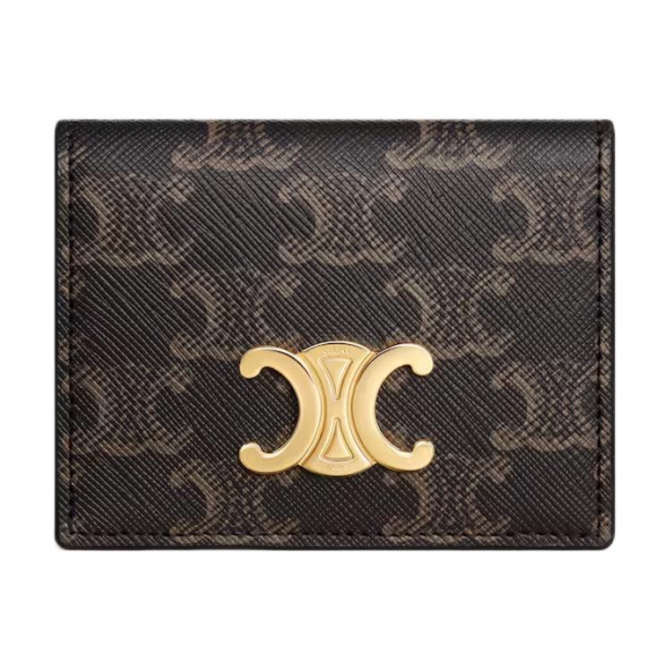 

Celine Triomphe Decorative Metallic Logo Leather Card Holder Women Card Holder Brown 10P352CQH-04LU Basic Set (Bag+Dust Bag)