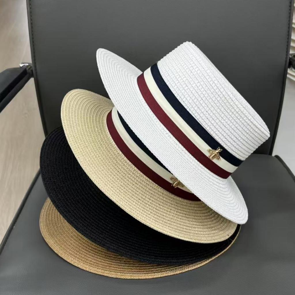 French European style little bee straw hat top hat casual versatile beach men and women summer sun hat shade
