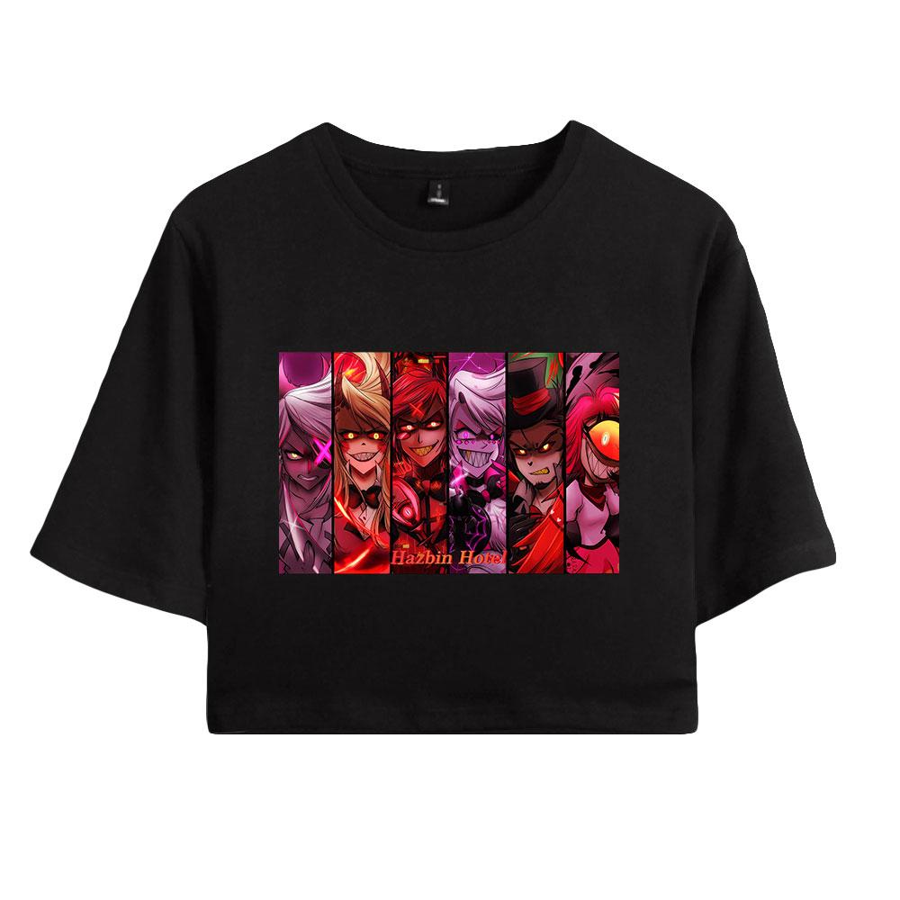 Módní Dámské Sexy Hazbin Hotel Grafický potisk Krátký rukáv Crop Top Legrační trička Hipster Cool Tops s výstřihem do O