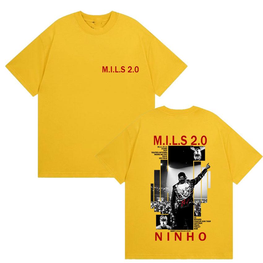 2025 Lato Raper NINHO M.I.L.S 2.0 Merch z Albumu Koszulka Męska Gotycki Hip Hop Rekreacyjny Styl Retro Bawełniana Koszulka z Krótkim Rękawem