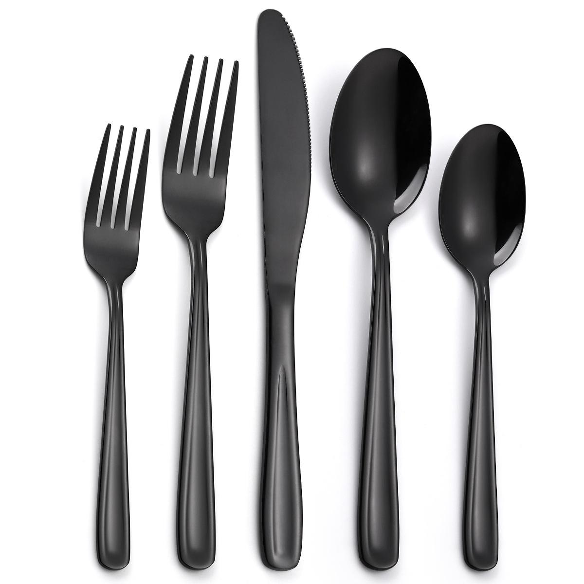 

Черный набор посуды из нержавеющей стали, нож, вилка, ложка, бытовой набор для стейков в стиле вестерн, нож с утолщенной ручкой YSH-13-5PS чёрный