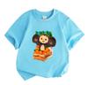 Barn Pojkar Flickor 100% Bomull Rundhalsad Kortärmad T-shirt, Söt Cheburashka Karaktärstryckt Tee med Orange Lådmönster, Casual Andningsbar Sommar T