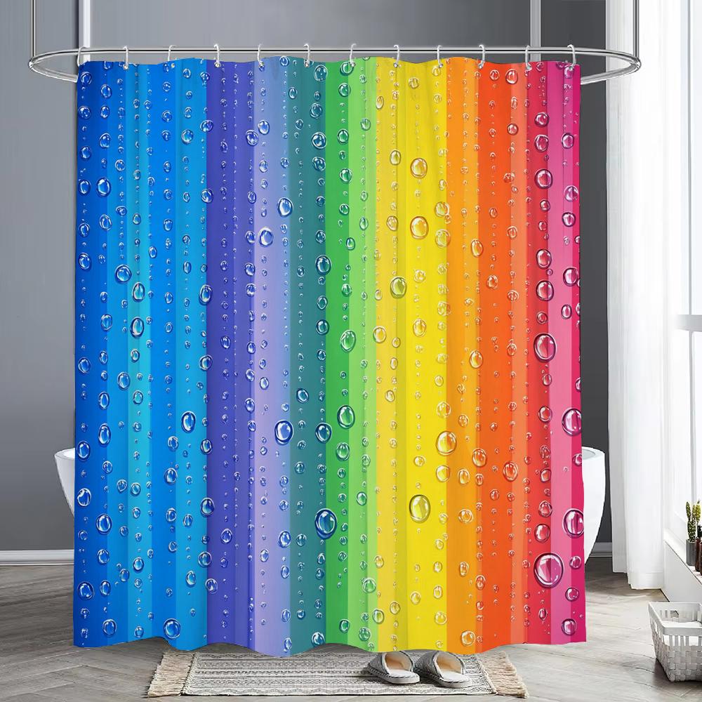 Modern Colorful Water Drops Rainbow Pattern Shower Curtain, Bathroom Decor Shower Curtain, Waterproof Shower Curtain With Hooks