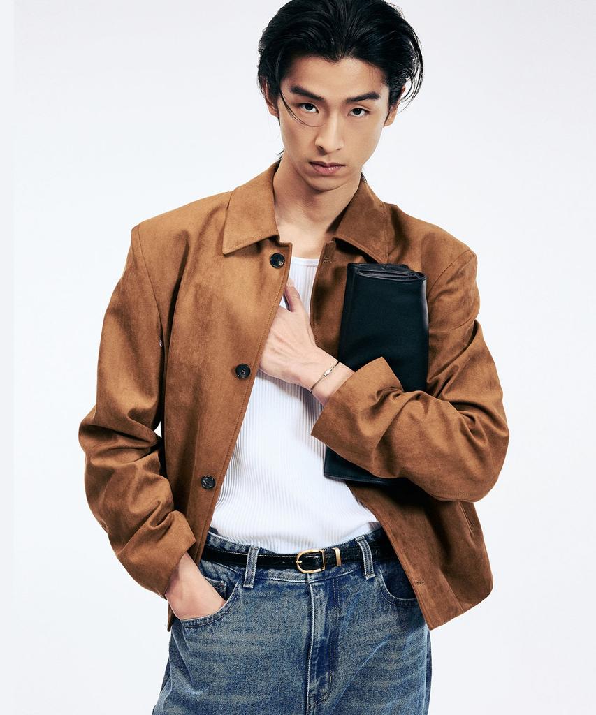 Tngt Faux Suede Short Jacket (Camel Brown) Tnju6E102Cm