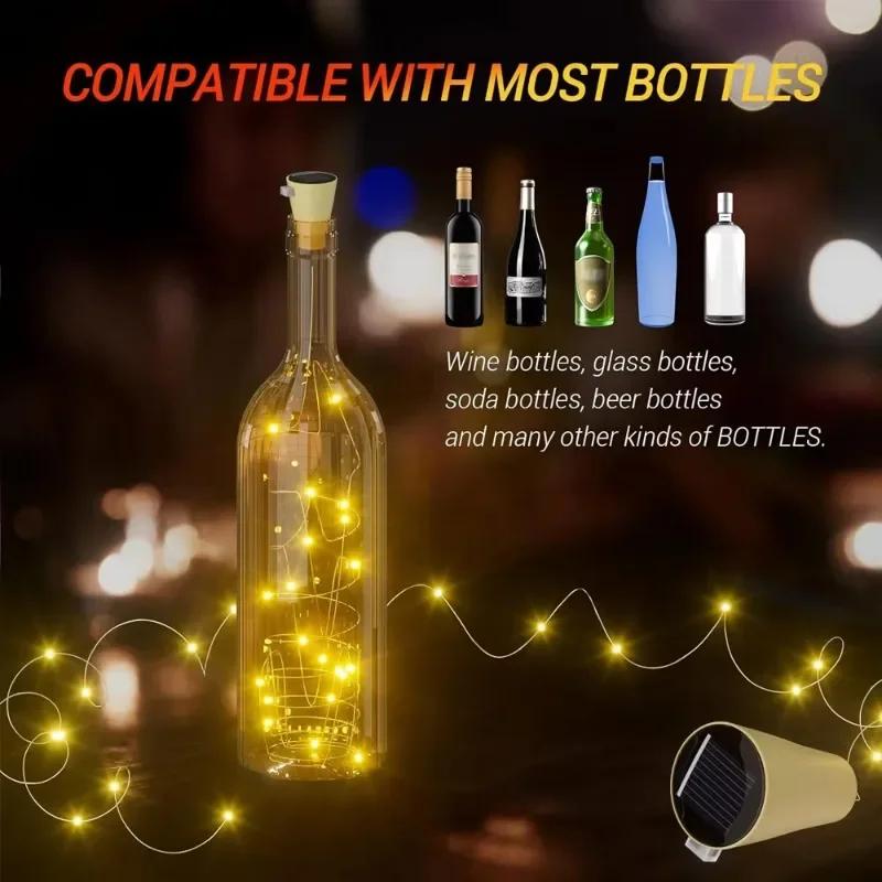 Solar Powered Wine Bottle Lights IP65Waterproof Cork Shape Fairy Lights Garland Christmas Light Copper Wire Home Room Decor Lamp