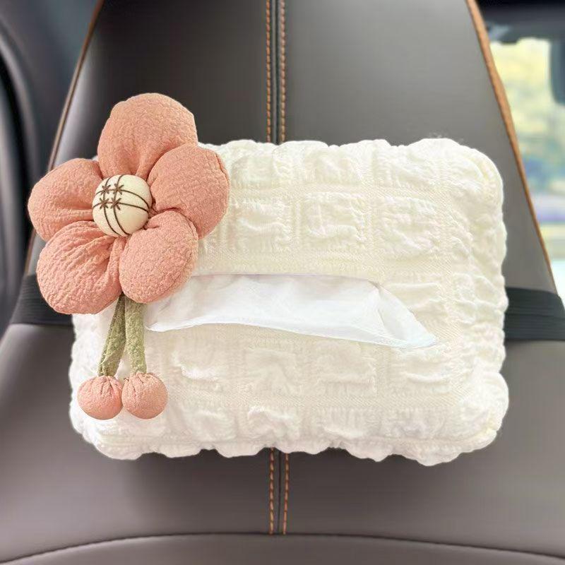 Cute Floral Car Tissue Box - Creative Hanging Pull-out Tissue Storage for Car Interior Decoration