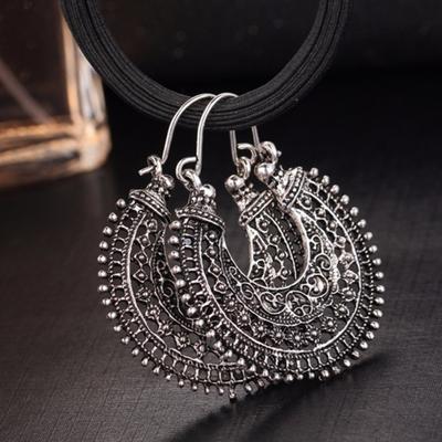 Retro Etnische Hol Carving U-vormige Mand Vrouwen Draad Hoop Drop Oorbellen