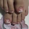 24Pcs Short Square Fake Toenails White French Tip With Flower Design Full Cover Press On Nails