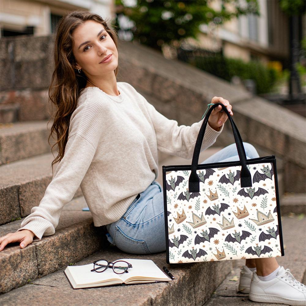 Cute Bat Print Tote Bag Fashion Casual Large Capacity Handbag for Daily Use
