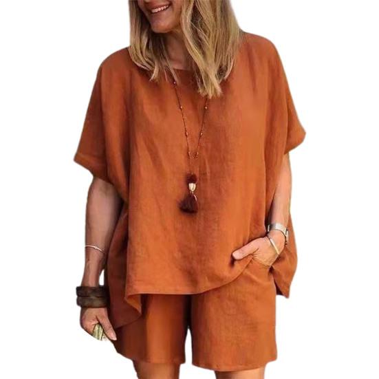 

2 шт./компл. пуловер женский костюм с круглым вырезом плюс размер однотонный топ шорты костюм женский аксессуар XL