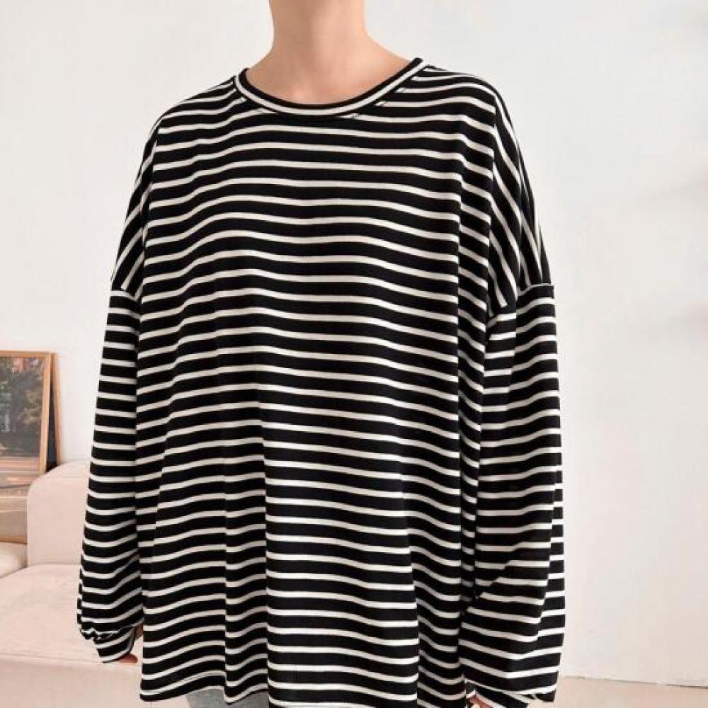 New Arrivals Open Run Women Autumn Striped Loose Fit Sweatshirt