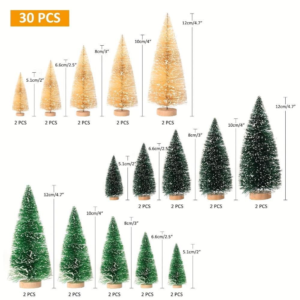 15/30 PCS Mini Christmas Trees Set, Assorted Sizes & Colors Artificial Christmas Trees For Holiday Decor
