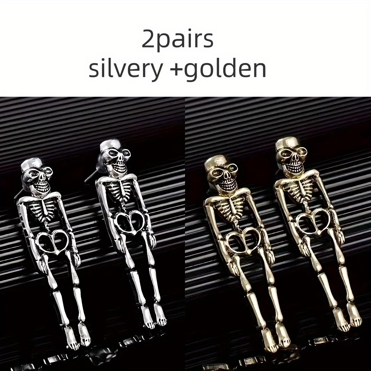 

2 пары сережек-подвесок в стиле скелета на Хэллоуин, серьги-подвески в стиле ретро для вечеринки, серьги-подвески в стиле привидения 2pairs