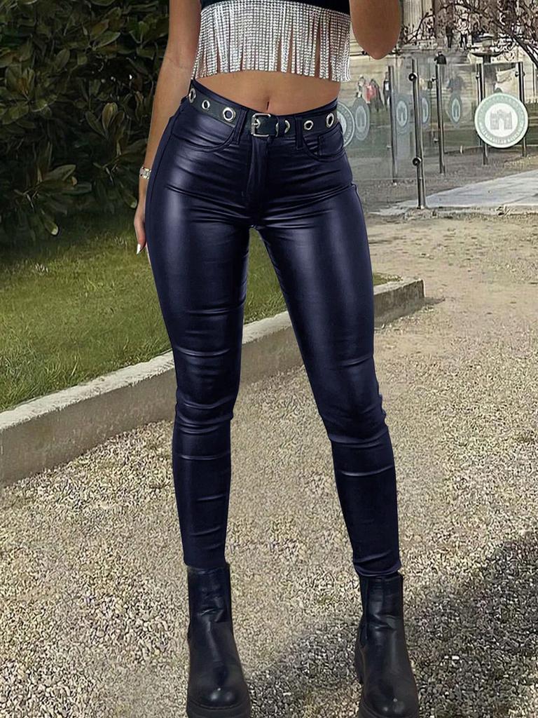 Rose Beauty A Winter Warme Damenhose Hohe Taille Thermogefütterte PU-Leder Skinny Cropped Hose