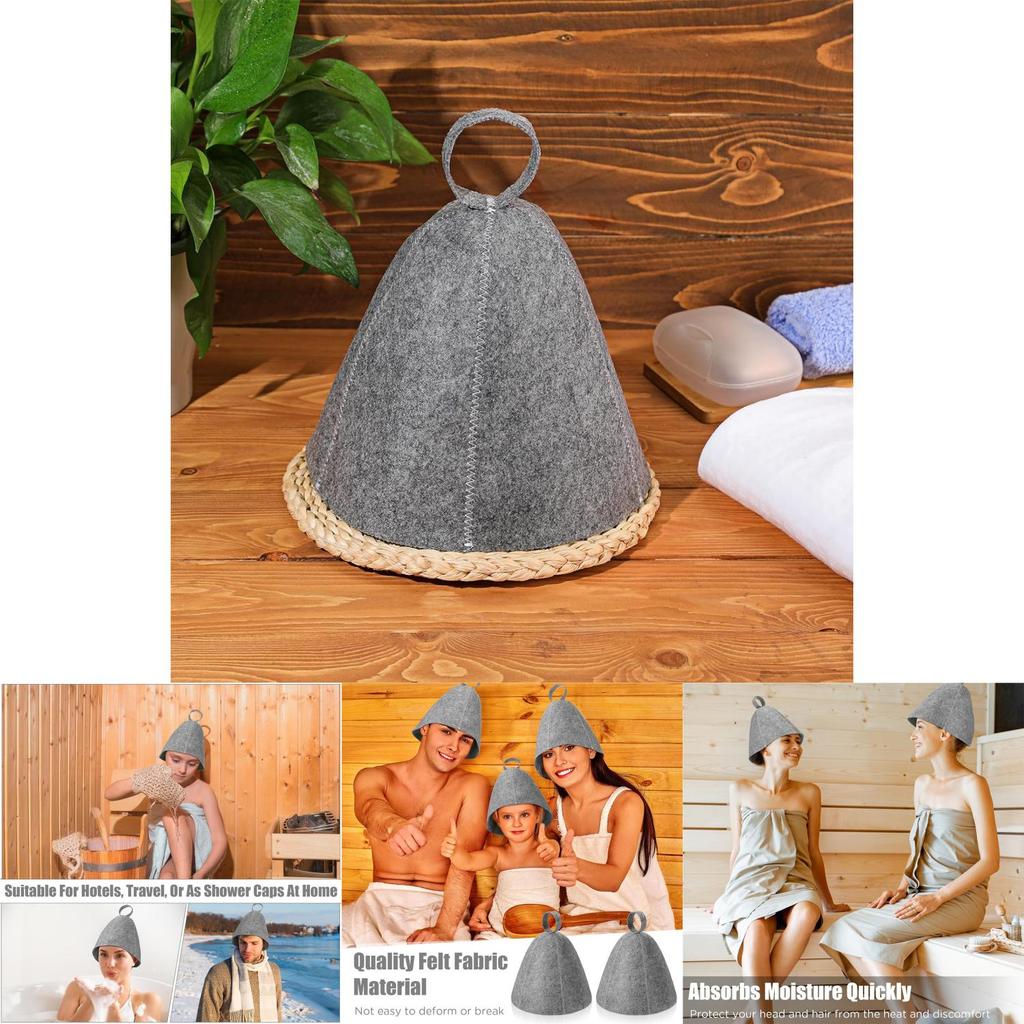 Adults And Kid Grey Felt Sauna Hat Absorbent Dry Hair Cap For Spa And Bath Use