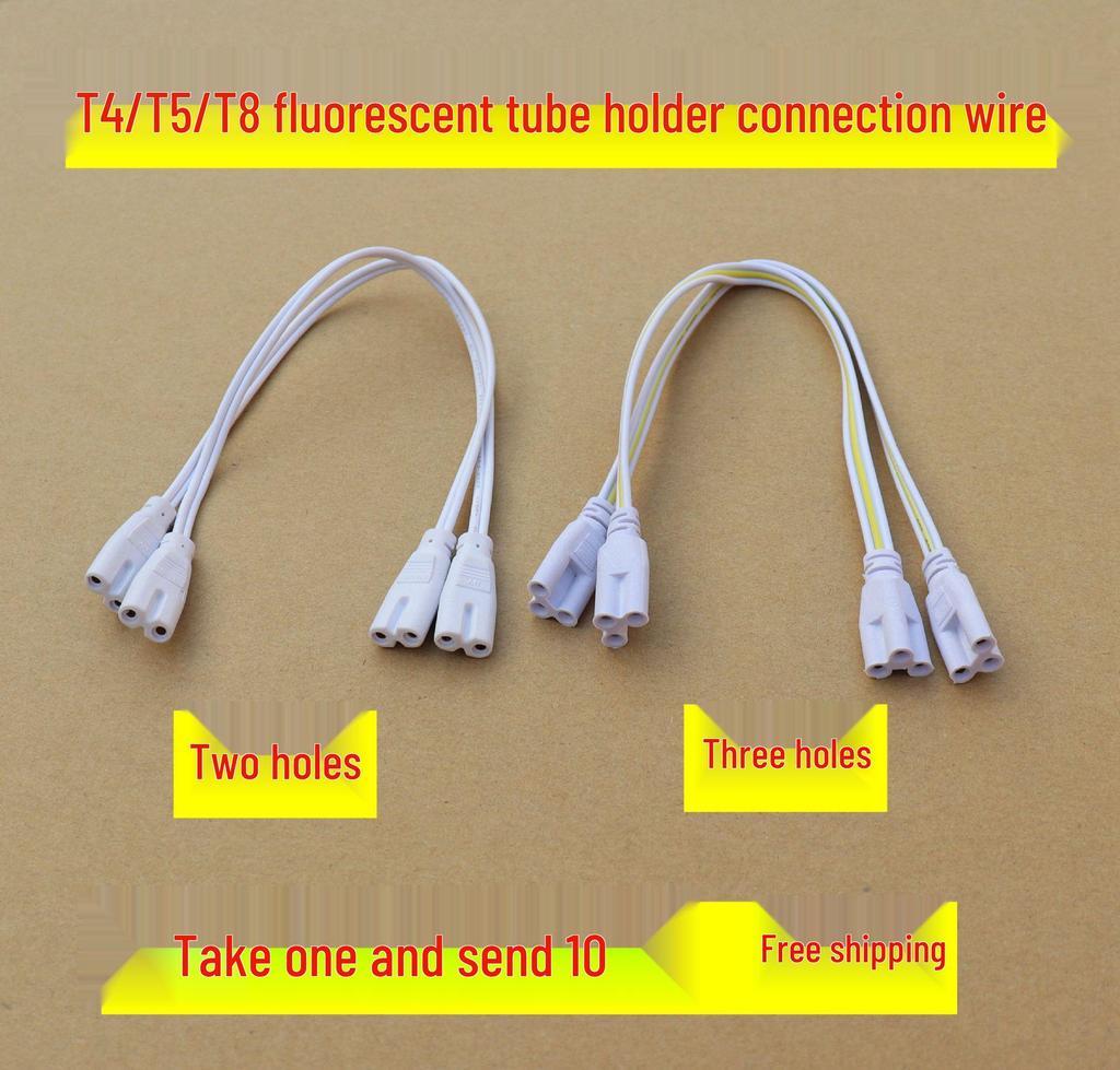 LED Tube Connector: T4/T8/T5 Extension Cord with Double Plug Adapter for Fluorescent Lamp Holders