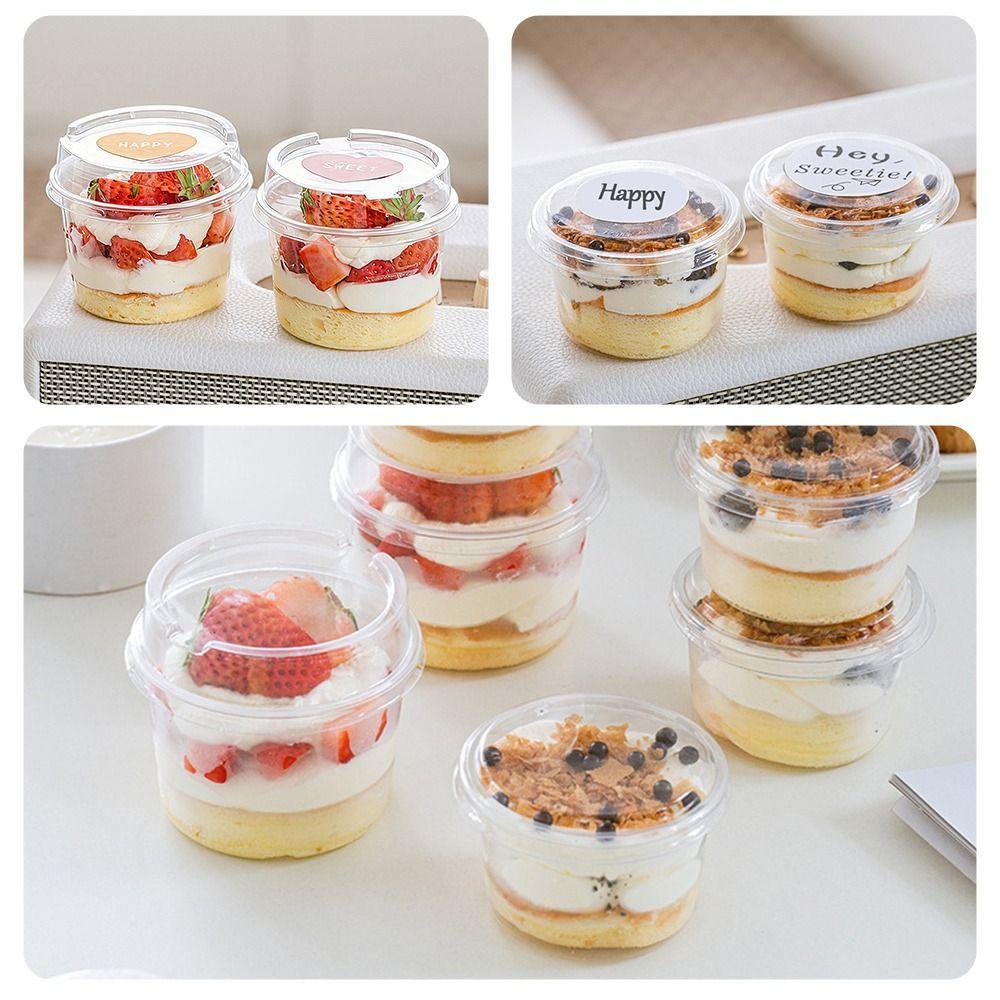 50PCS With Lid Disposable Pudding Cups Transparent Bowl Dessert Cups Salad Cups  Fruit Beverage