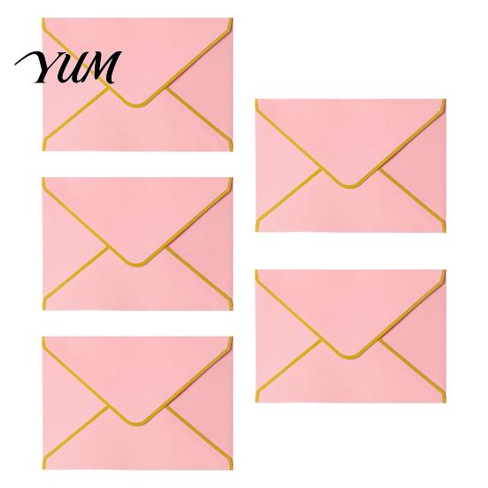 Elegant Handwritten Letter Holders 5Pcs Western Style Envelopes with Gold Foil Trim, Offset Paper Invitation Personalized Message for Wedding,