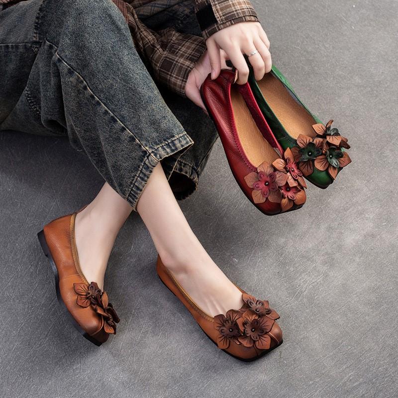 Fashion GKTINOO Genuine Leather Loafers For Women 2024 Flower Woman Flats Mocassins Femme Women's Loafers Spring Summer Slip-On Shoes