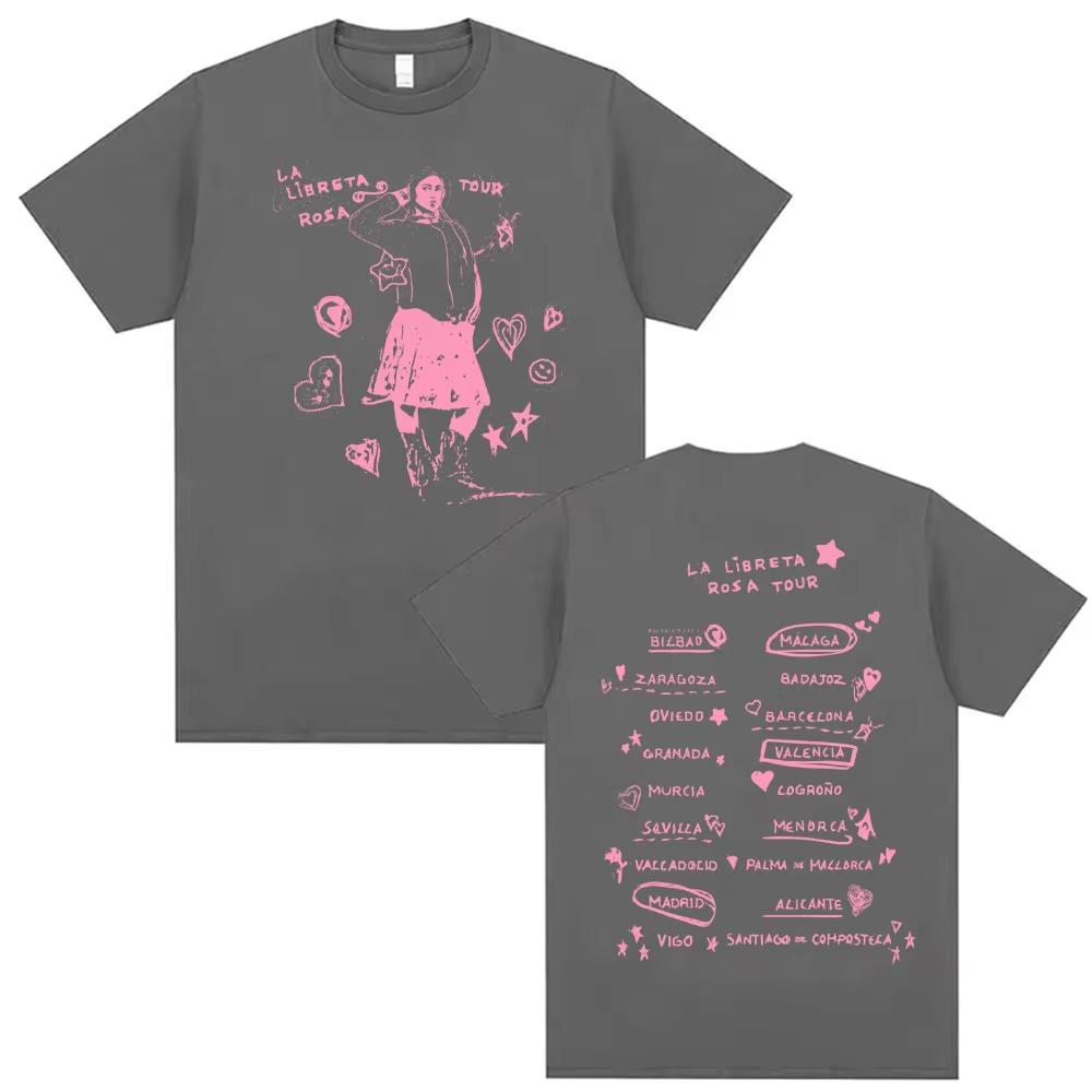 2026 Singer Chiara Oliver La Libreta Rosa Tour Maglietta Grafica Double Sided Uomo Donna Moda Hip Hop Maglietta di Alta Qualità