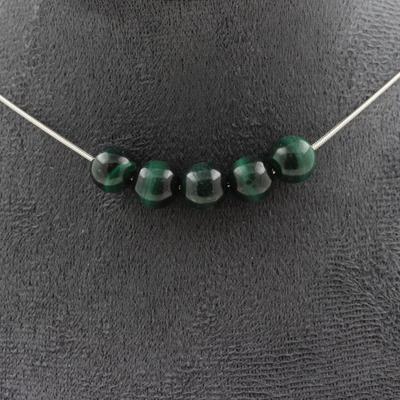 Stones and Minerals. Necklace 5 Malachite Beads from Congo Quality 7A 8 Mm. Steel Chain Necklace Women, Men. Custom Size