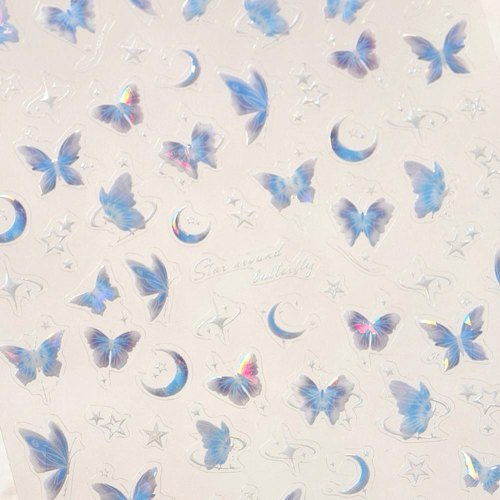 Enchanting Purple Butterfly 5D Nail Art Sticker Shiny Flower Petals Bowknot Animals Insects Adhesive Decoration Manicure Decal